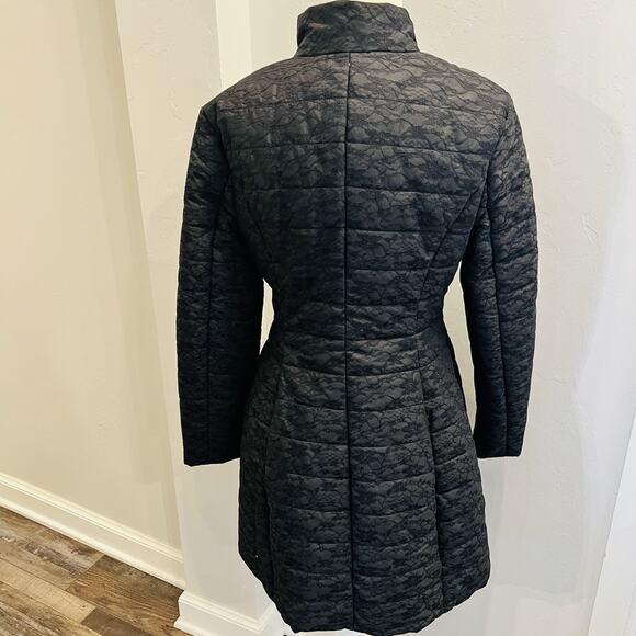 Ark Co Women’s Puffer Quilted Lace Jacket Size M Long Overcoat Black (A0125) - Picture 4 of 6